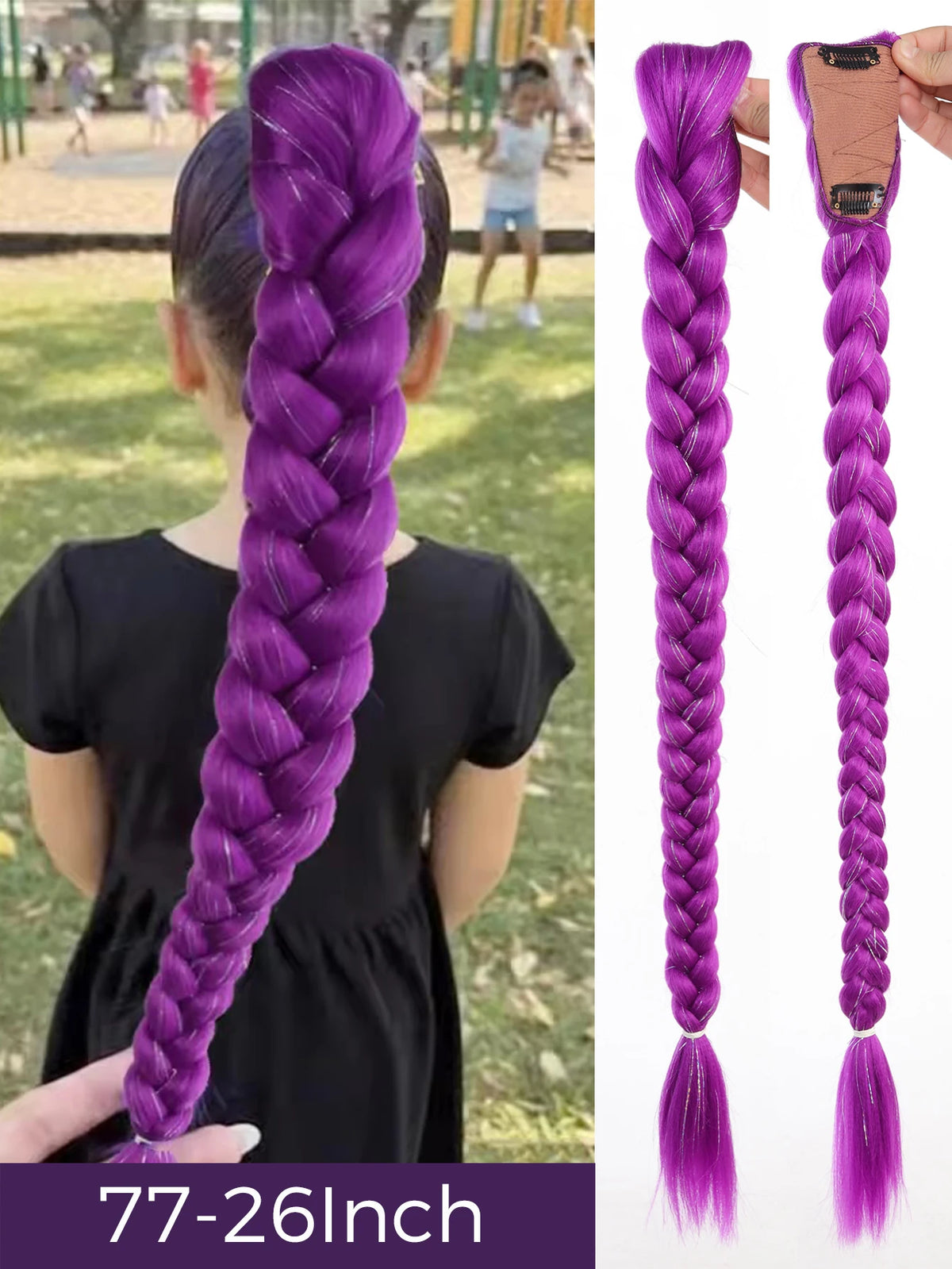32-Inch Purple Braided Ponytail with Tinsel