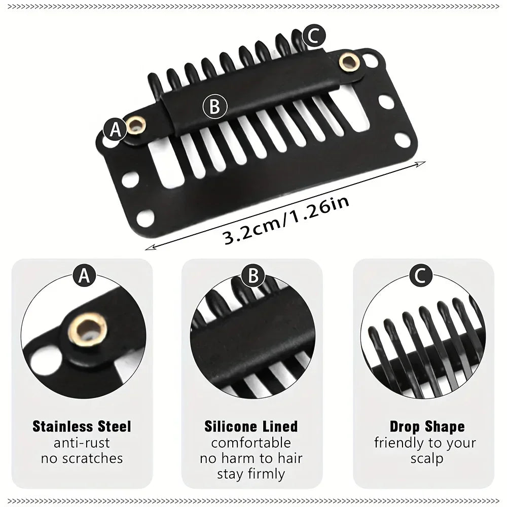 Small wig attachment clips with teeth and fastening details