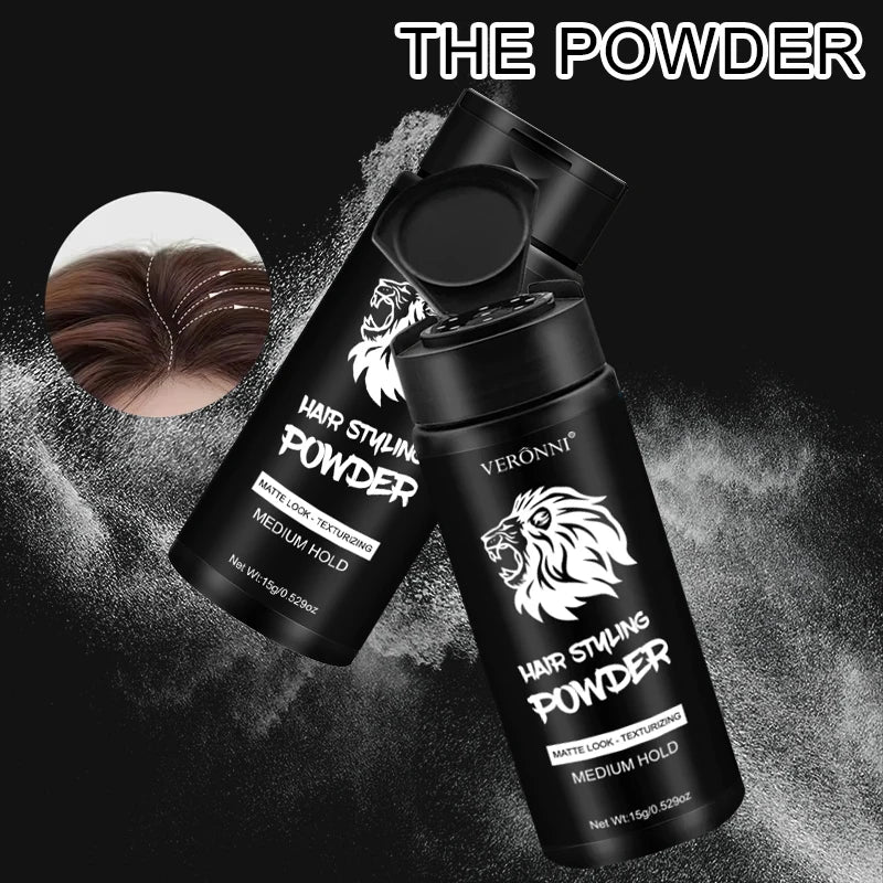 Hair styling powder with hairstyle and application examples