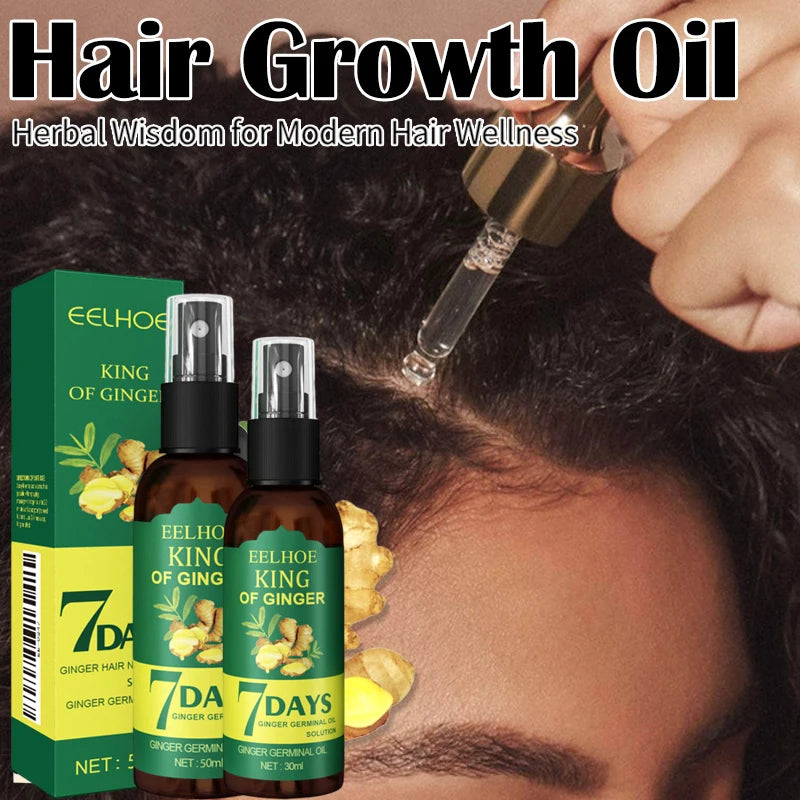 Hair oil bottle with scalp application and promotional graphics