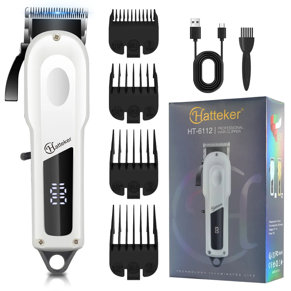 Electric hair clipper or trimmer kit with comb attachments