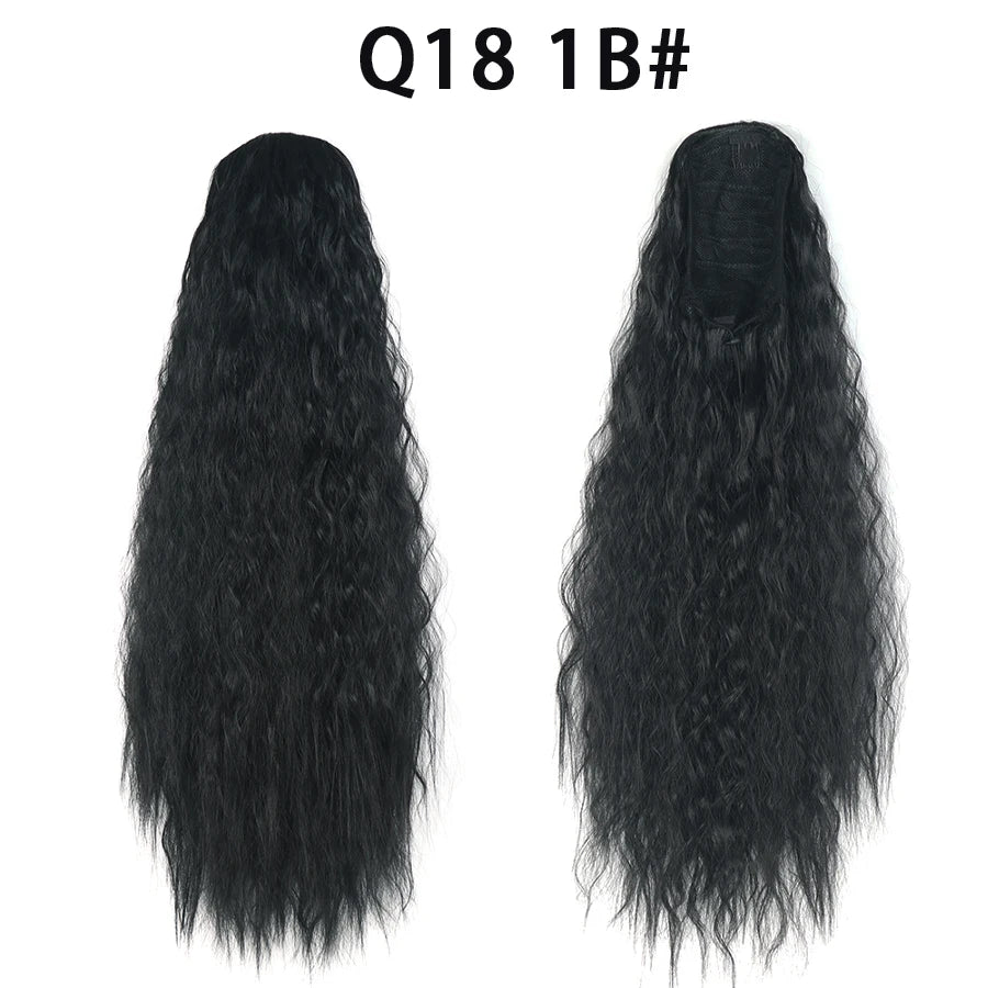 22 Inch Drawstring Ponytail Extension Soft Curly Wave 32 Colors