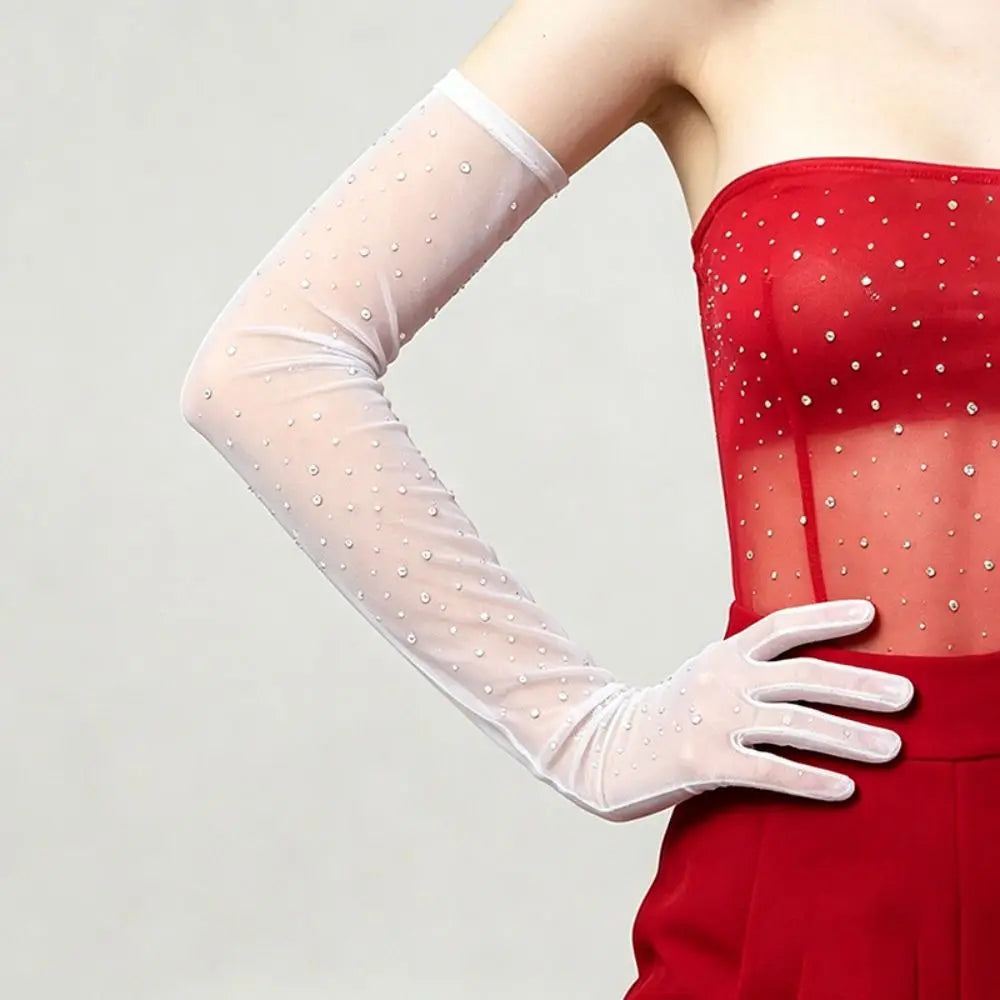 Elbow Length Full Finger Rhinestone Statement Gloves