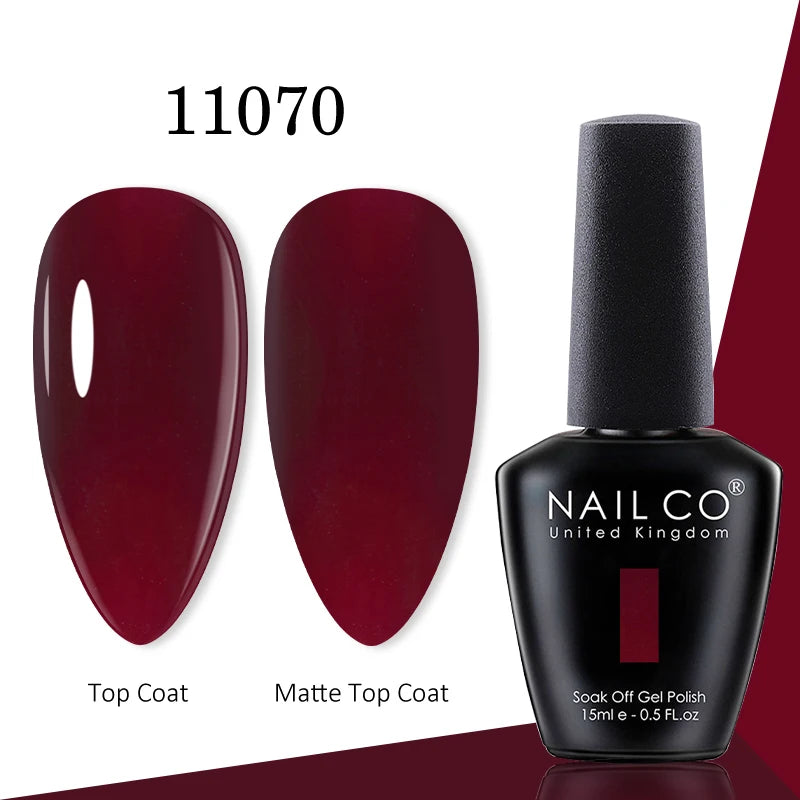 NAILCO gel polish bottle with numbered glossy and matte color samples