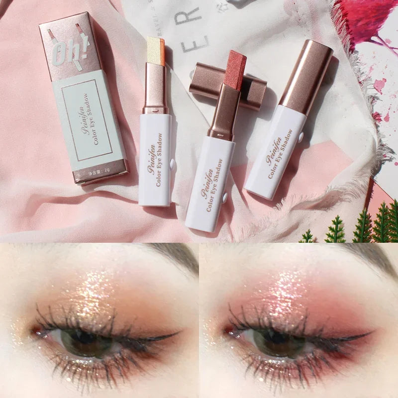 Dual-color eyeshadow sticks and packaging