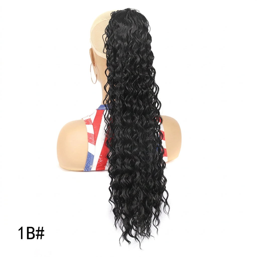 Curly Ponytail Extension Kinky Curly Hairpiece16/22/30Inch Soft Long Drawstring Water Wave Synthetic Ponytail for Women