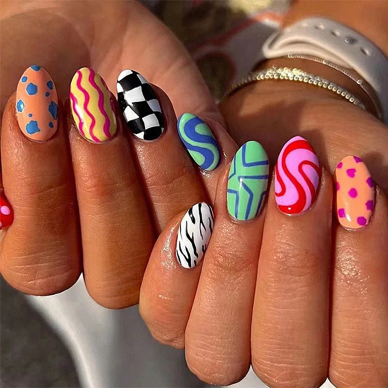 Decorative nail designs shown on hands