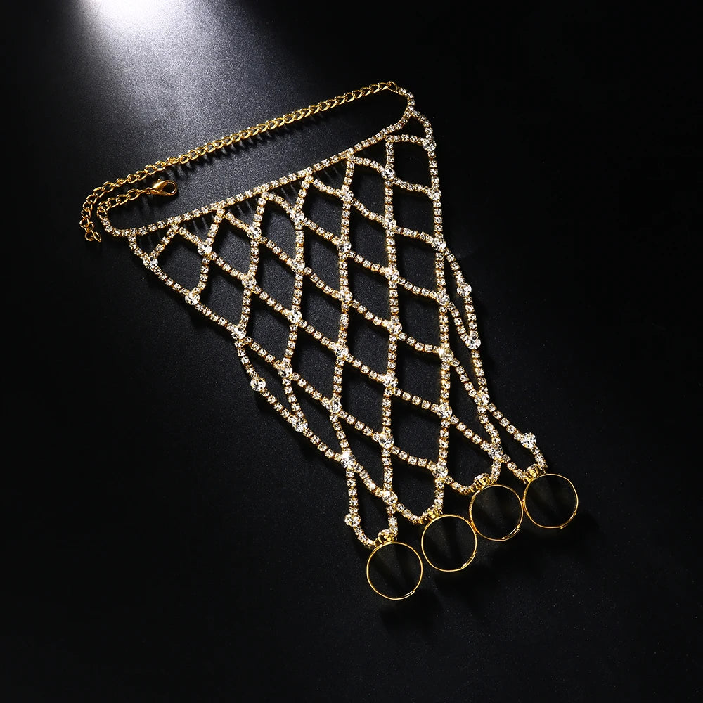 Luxury Rhinestone Mesh Hand Chain Finger Bracelet