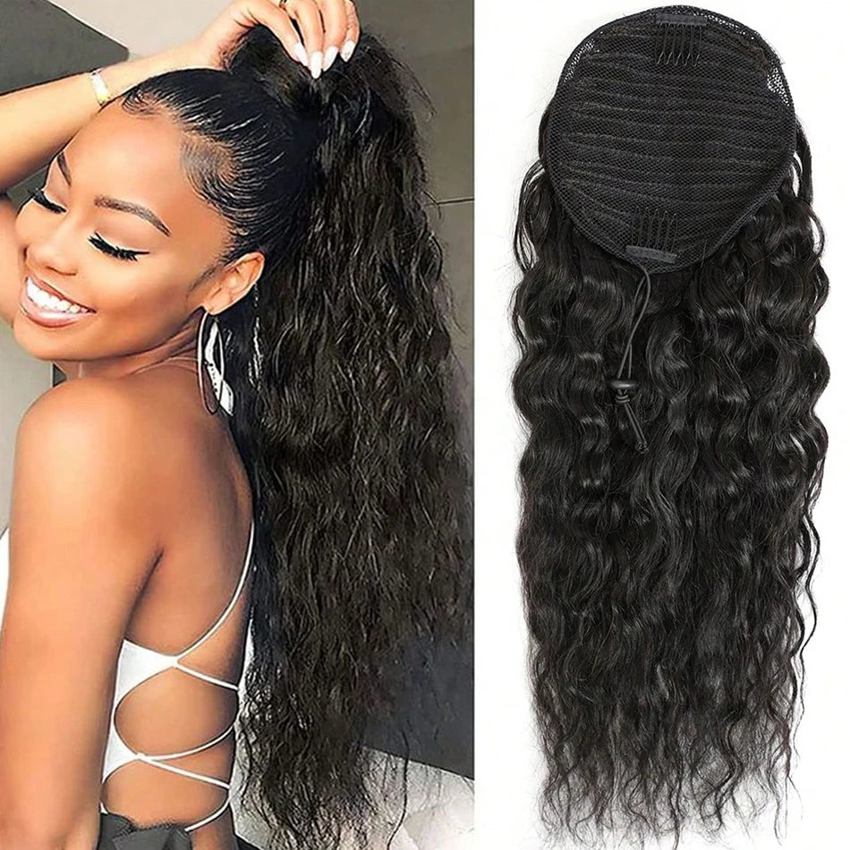 Ponytail extensions with styling examples and base details