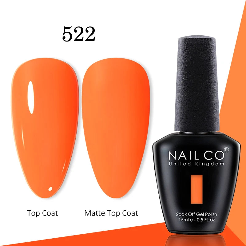 NAILCO gel polish bottle with numbered glossy and matte color samples