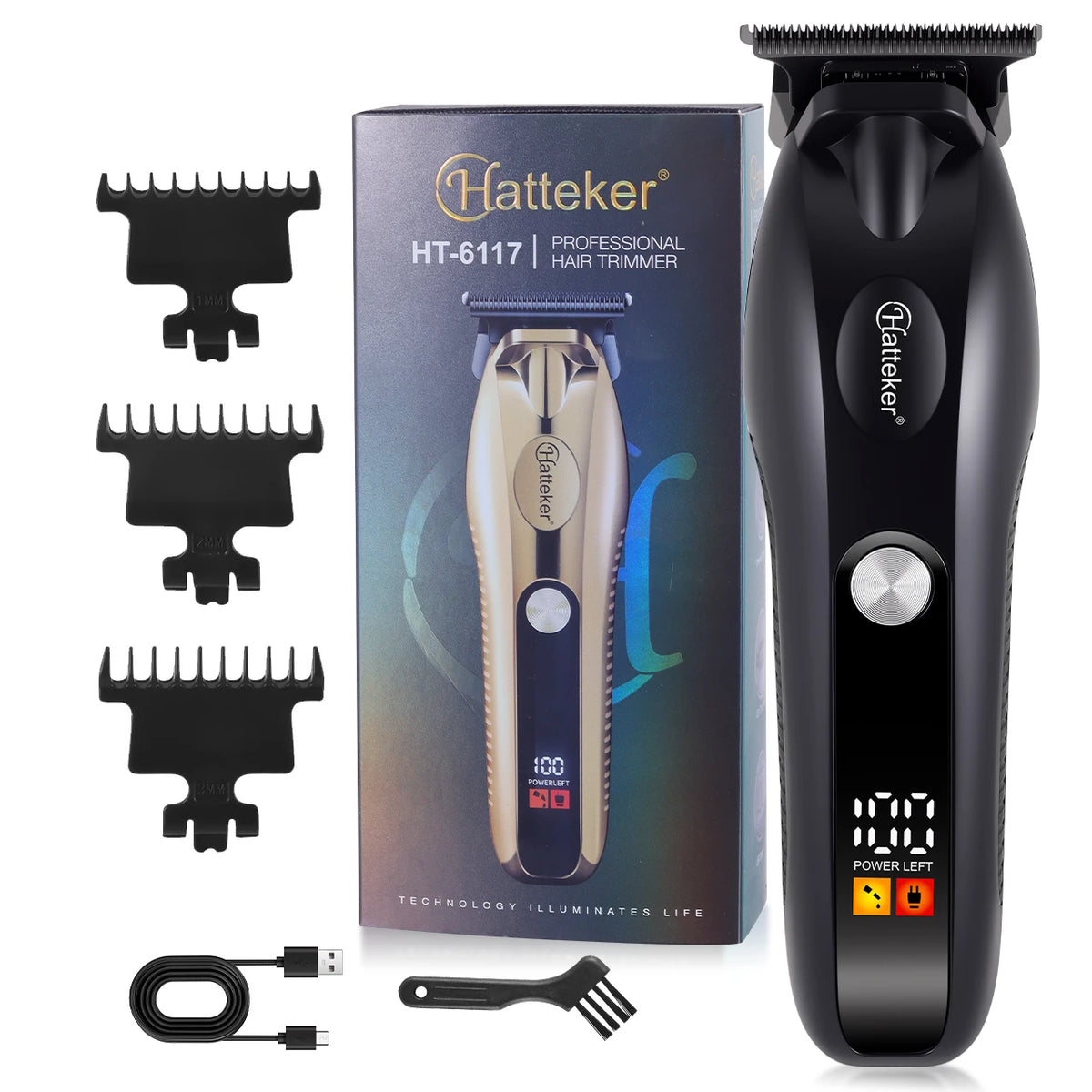 Electric hair clipper or trimmer kit with comb attachments