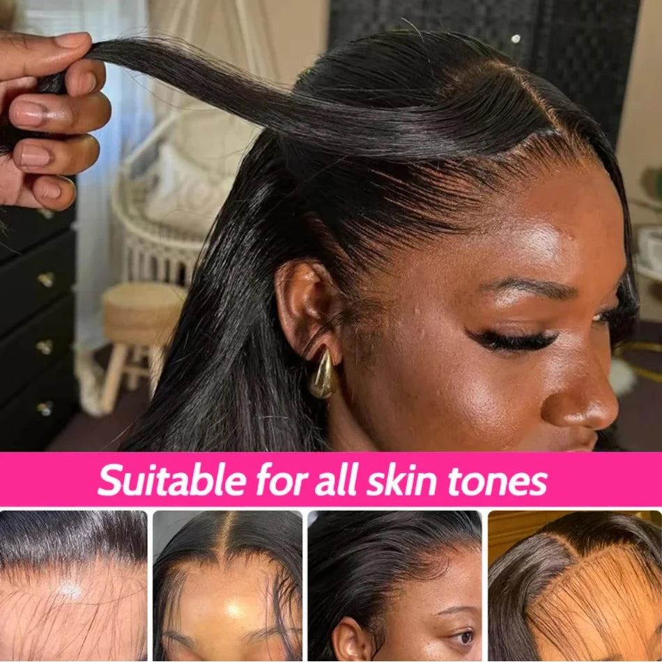 Straight dark bob wig with hairstyle and hairline details