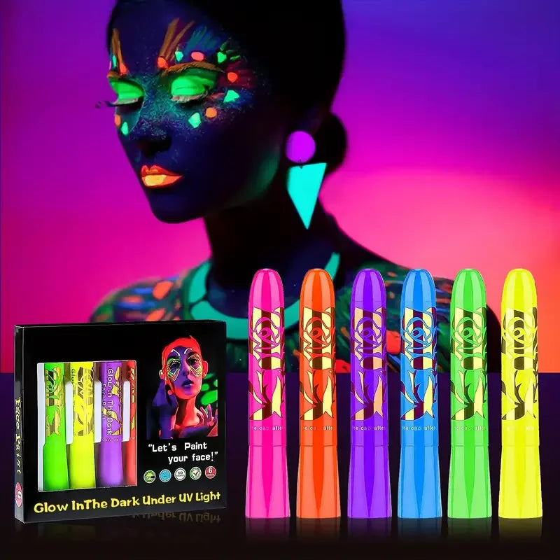 Bright face and body paint with UV-light application examples