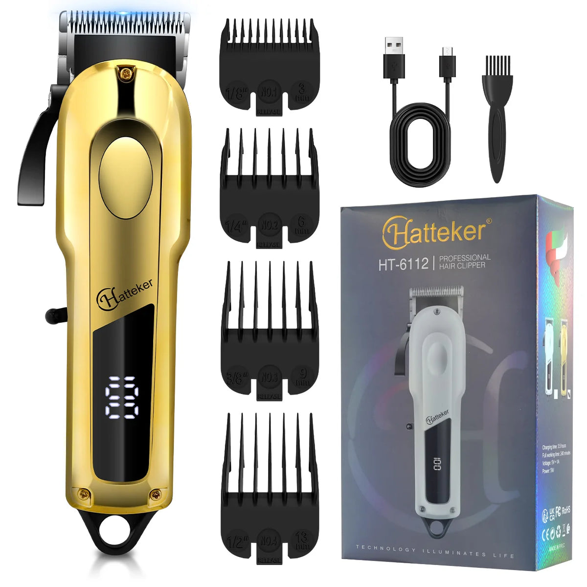 Electric hair clipper or trimmer kit with comb attachments