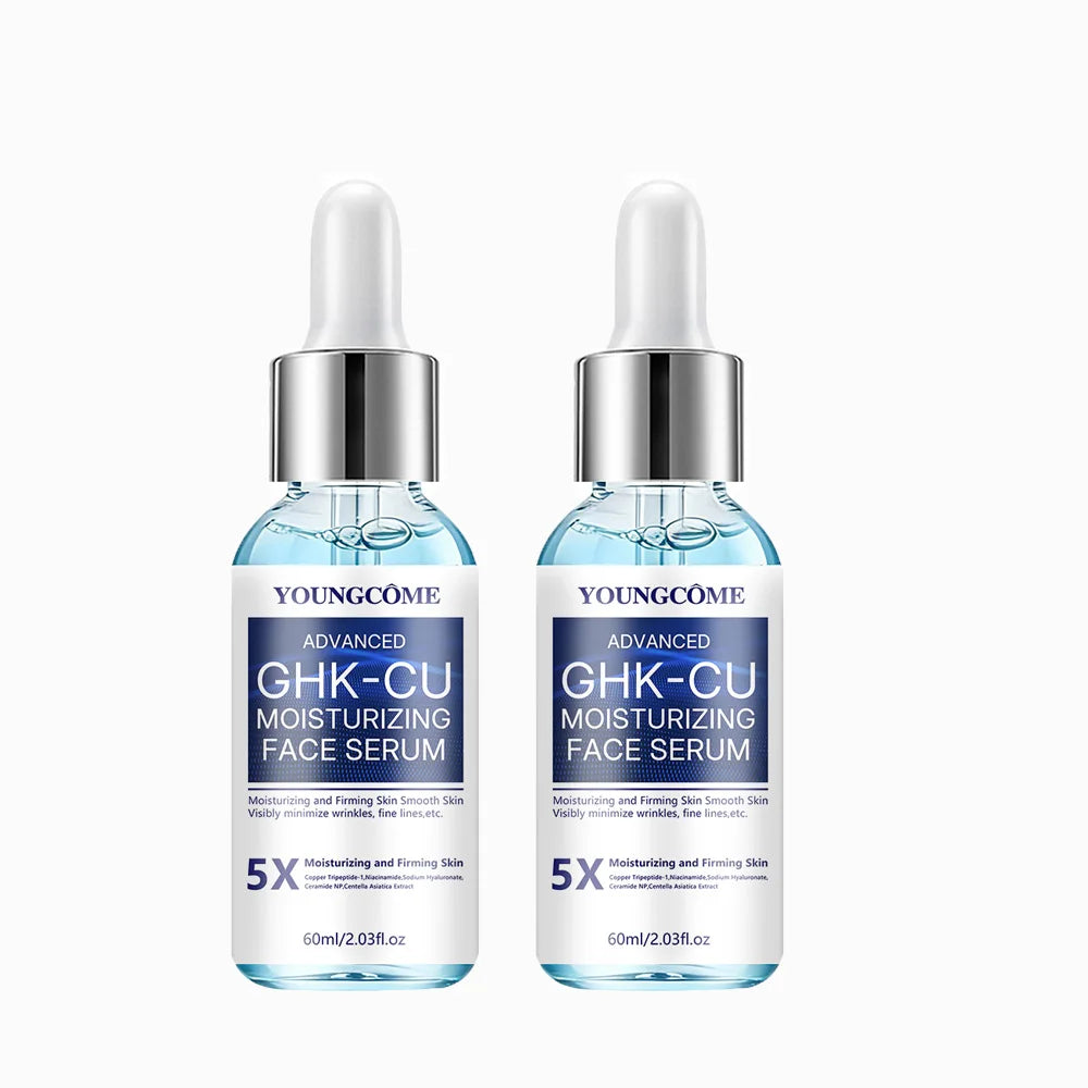 Copper peptide face serum bottles and cream jars