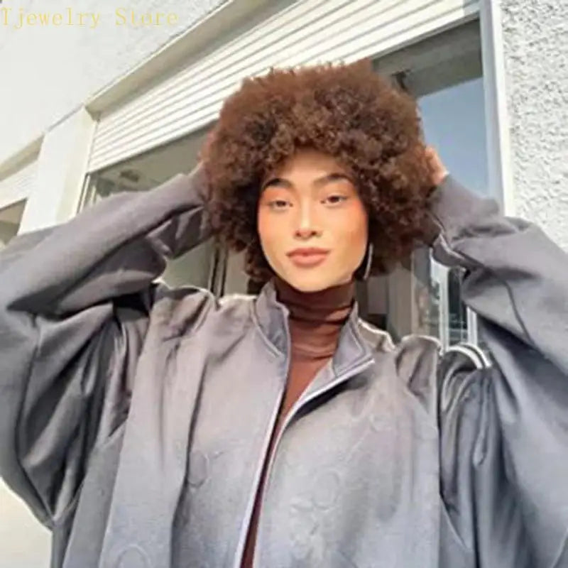 Curly costume wig styled on a model