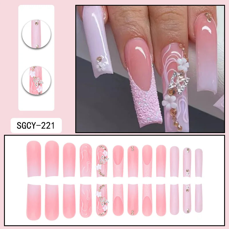 Press-on nail set with manicure example and design samples