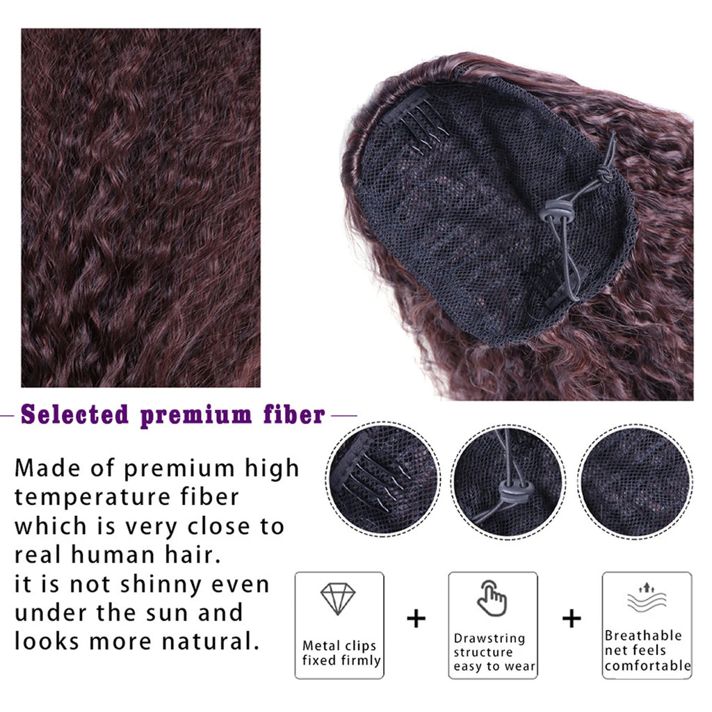 22 Inch Drawstring Ponytail Extension Soft Curly Wave 32 Colors