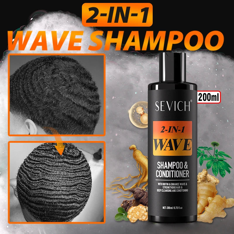 Wave shampoo and pomade with hairstyle and application graphics