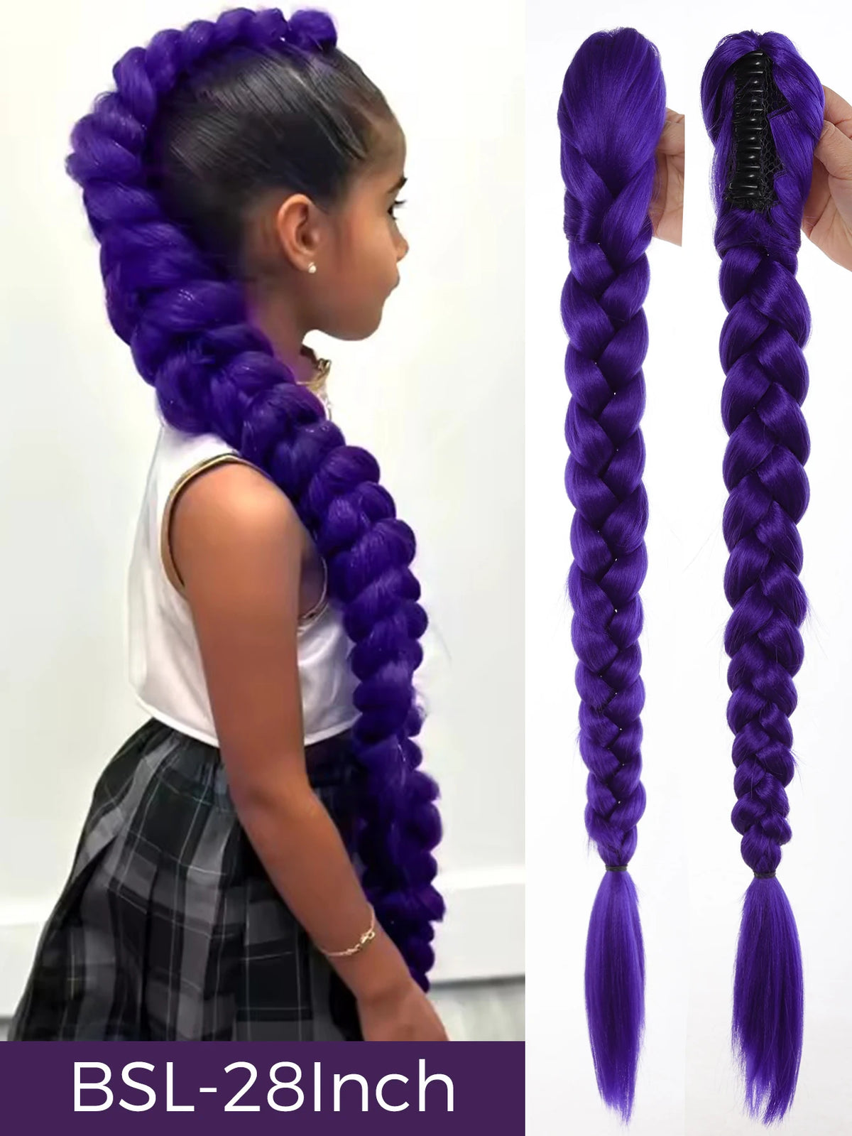 32-Inch Purple Braided Ponytail with Tinsel