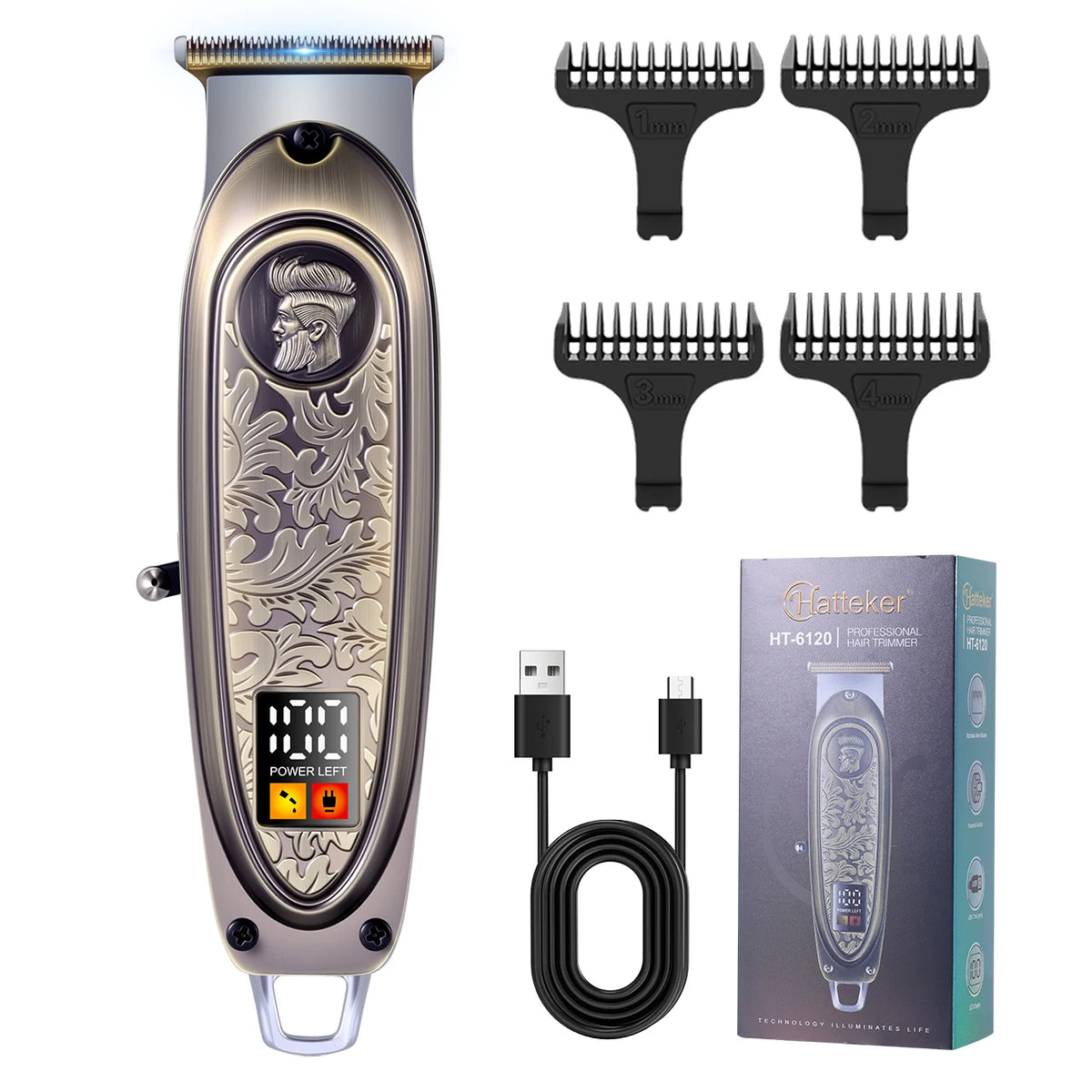 Electric hair clipper or trimmer kit with comb attachments
