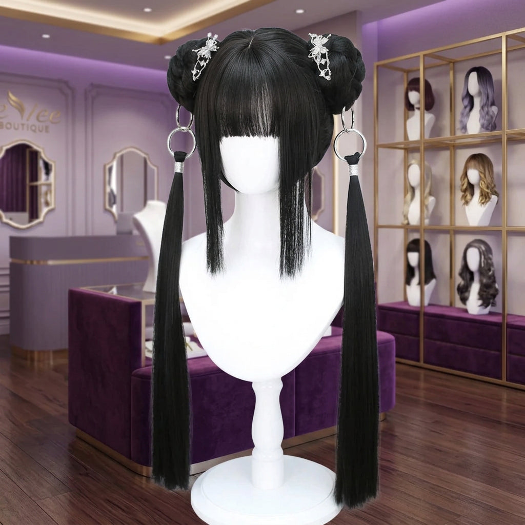 Cosplay wig shown with front, back or styling views