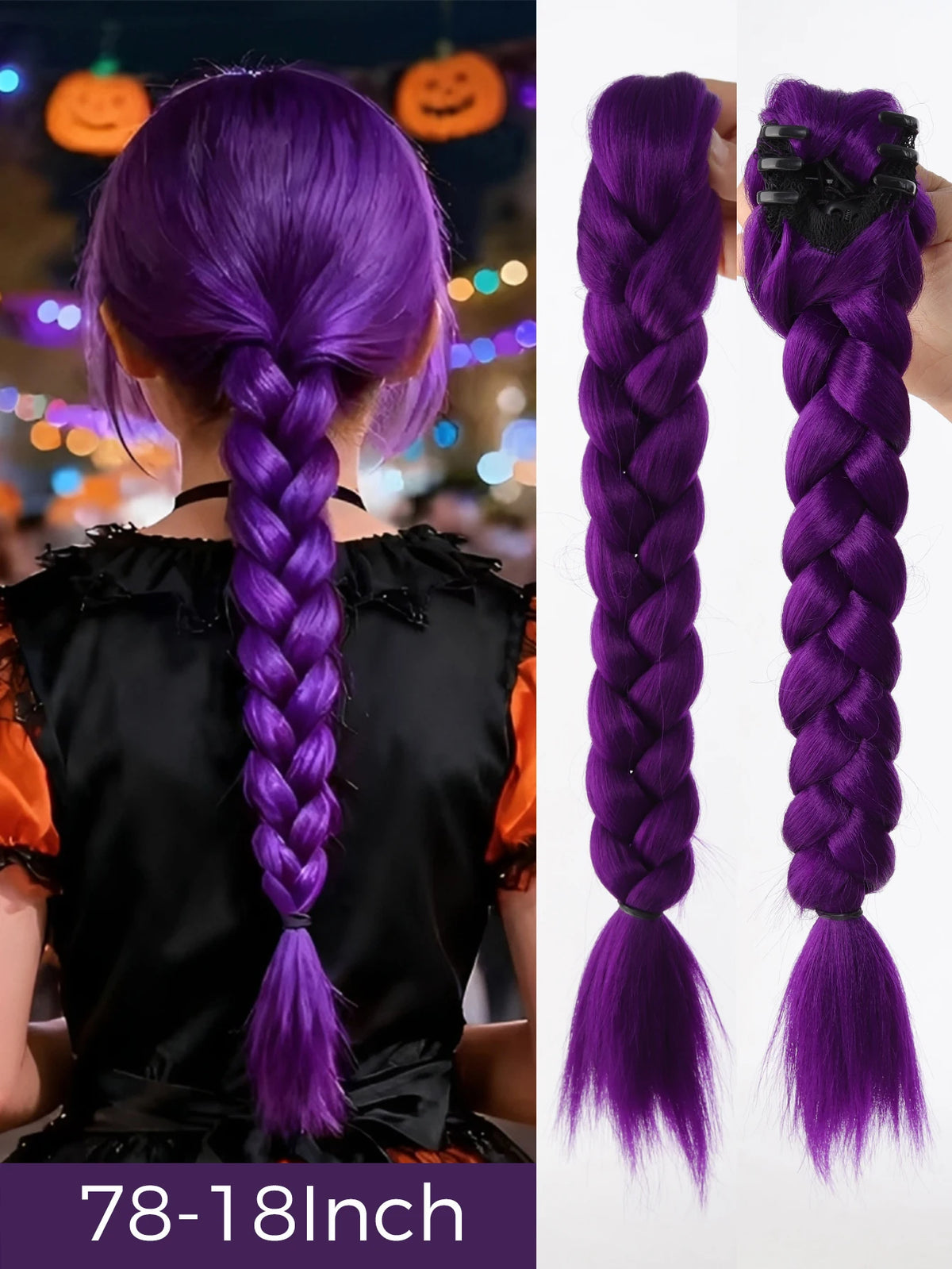 32-Inch Purple Braided Ponytail with Tinsel