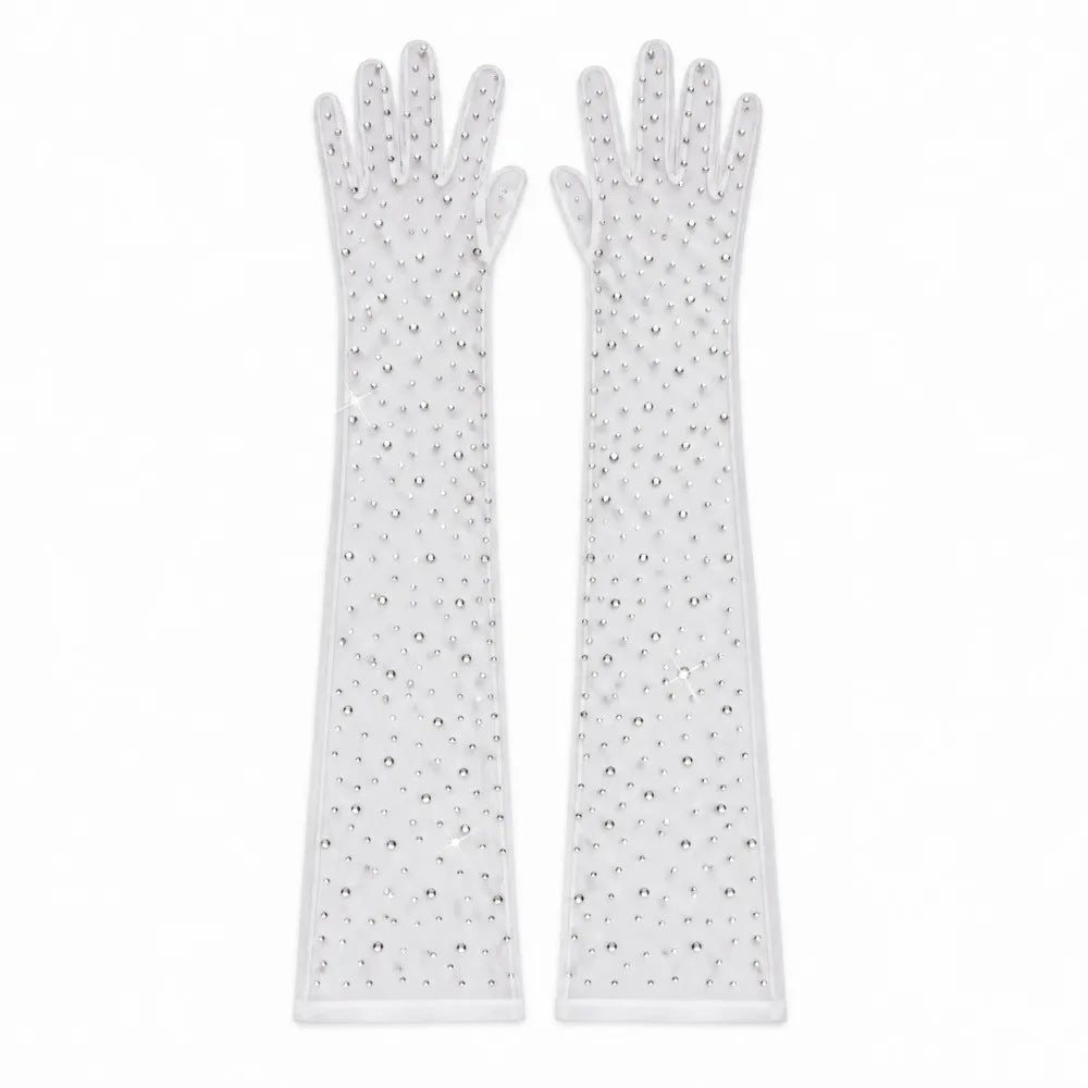 Elbow Length Full Finger Rhinestone Statement Gloves