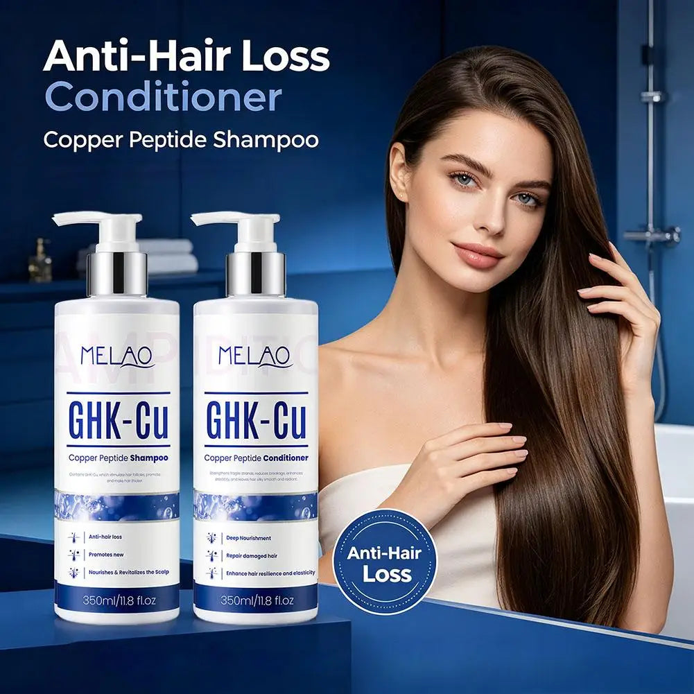 Copper peptide shampoo and conditioner with hair washing illustrations