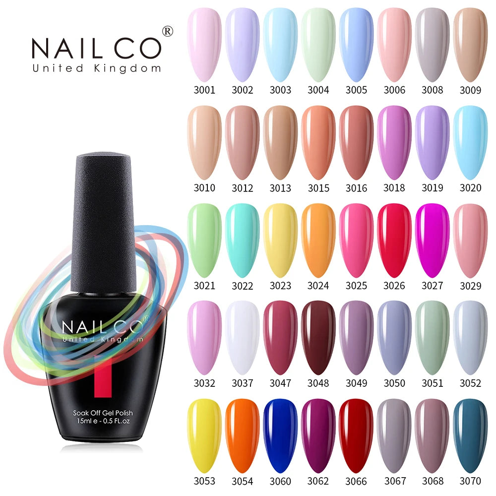 NAILCO gel nail polish bottle with multicolor shade chart