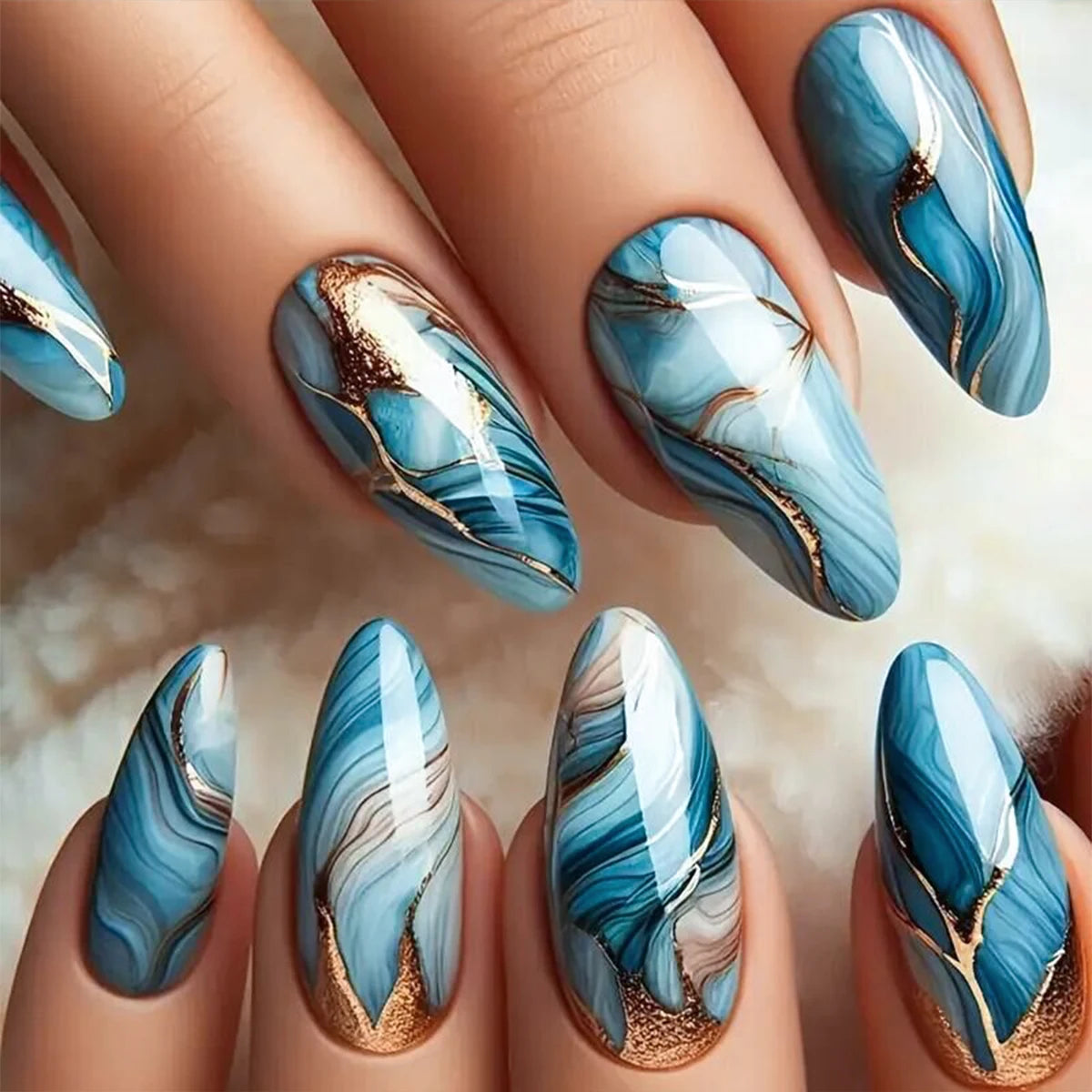 Decorative nail designs shown on hands