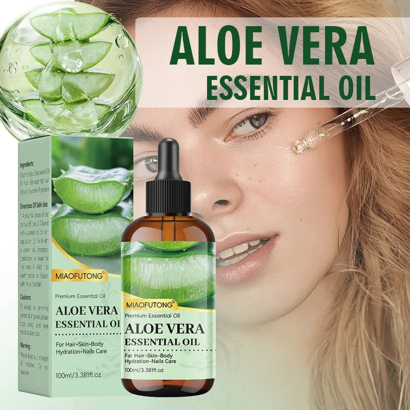 Aloe vera oil with ingredient and application illustrations