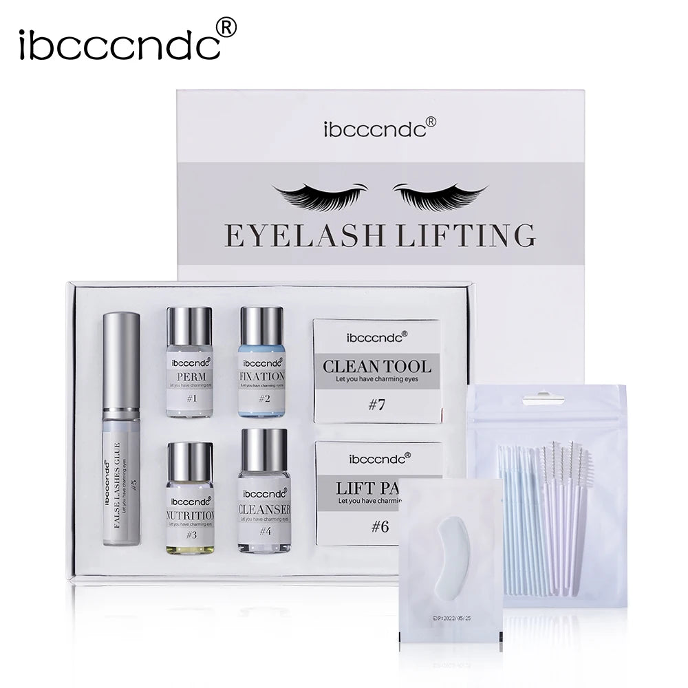 Eyelash lifting kit with application and product information