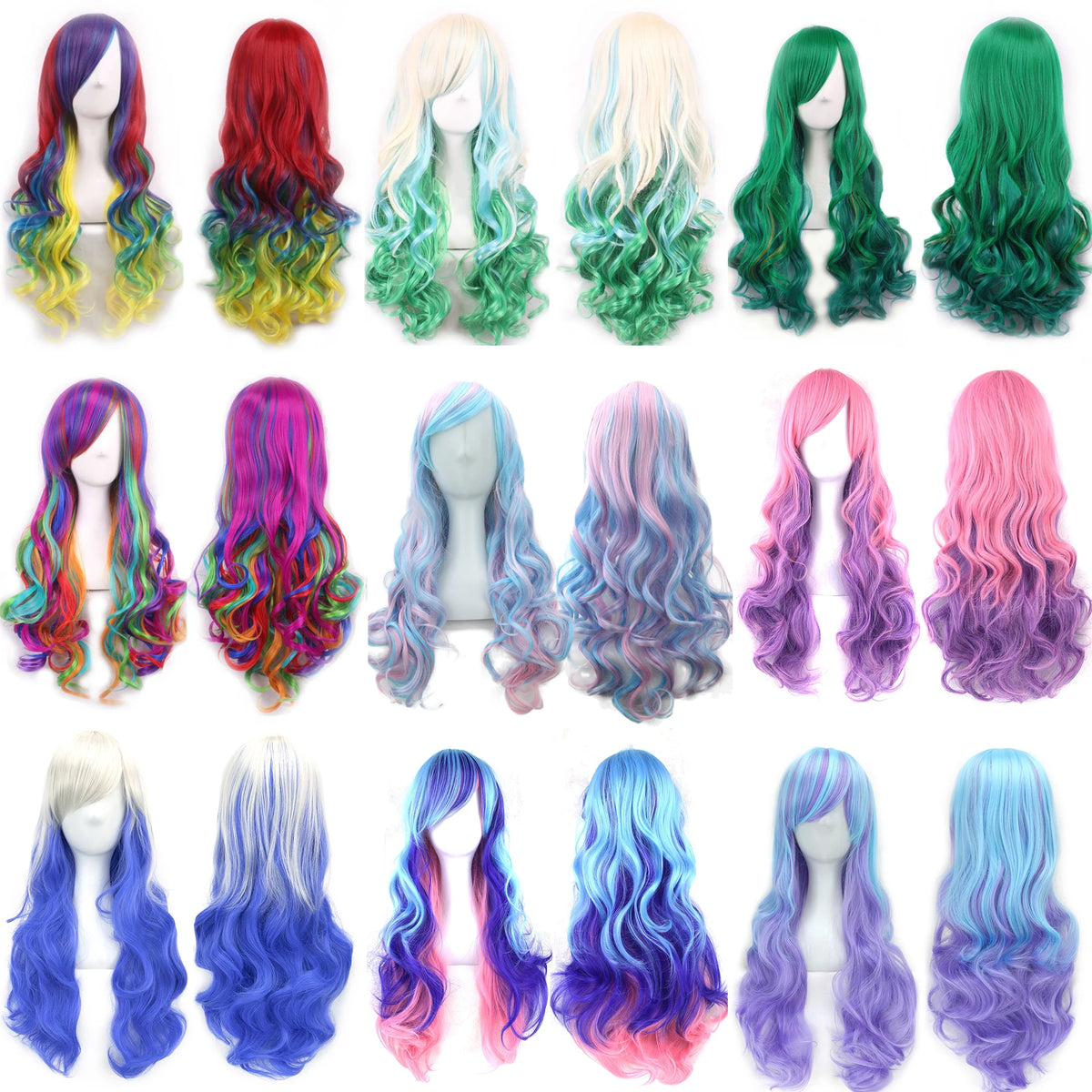 Chart of colorful long wig options
