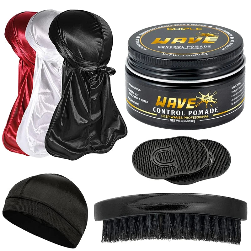 Wave styling product kit with brushes and caps