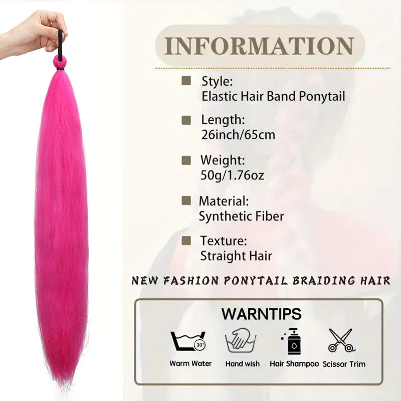 26" Straight Braiding Ponytail Extension - 17 Vibrant Colors