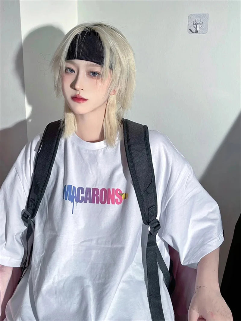 Layered mullet wig shown in black and light-colored styling examples