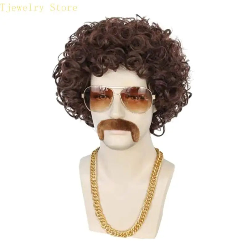 Curly costume wig with sunglasses and mustache accessories