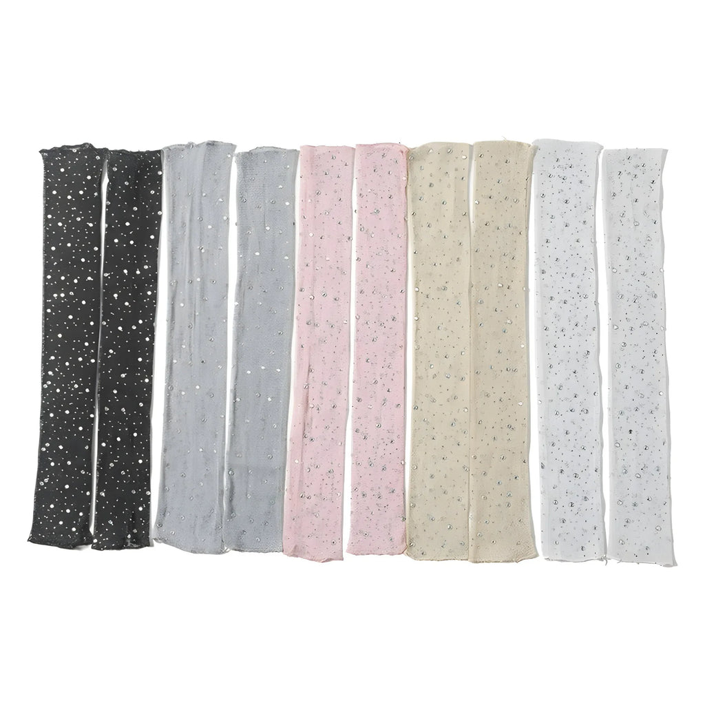 Long Fingerless Rhinestone Mesh Gloves