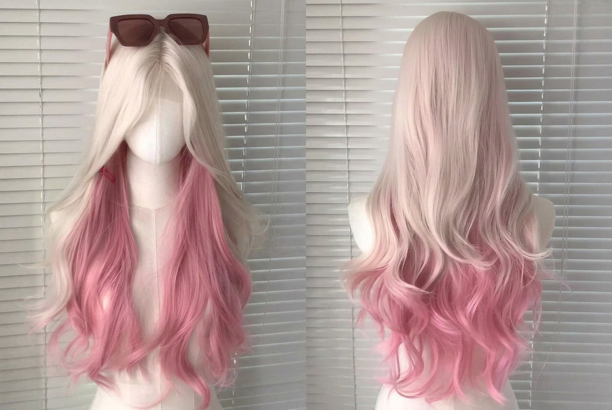 Cosplay wig shown with front, back or styling views