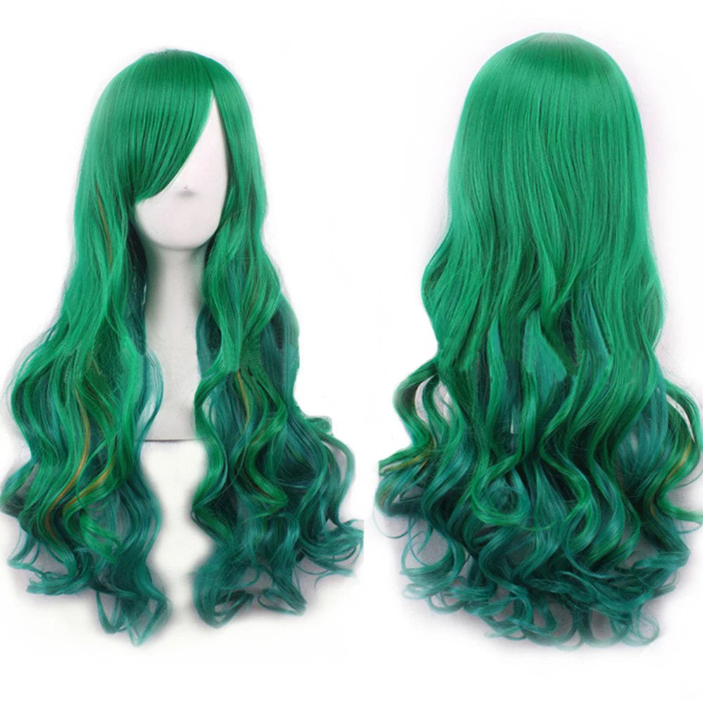 Colorful long wig shown from front and back