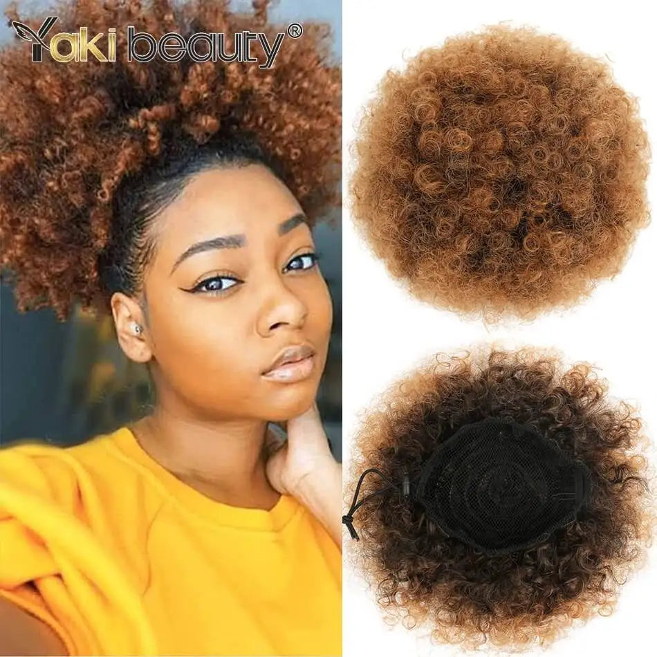 Curly puff hairpiece with styled hair or base details