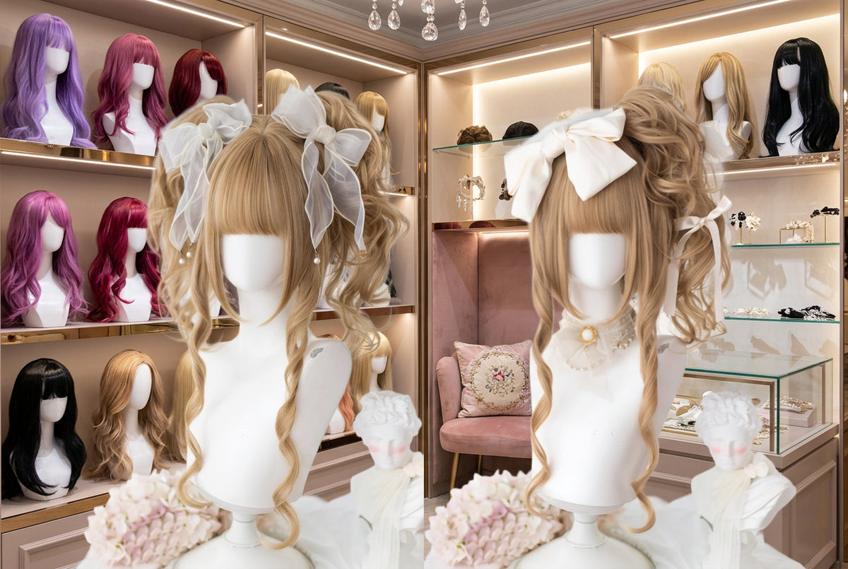 Cosplay wig shown with front, back or styling views