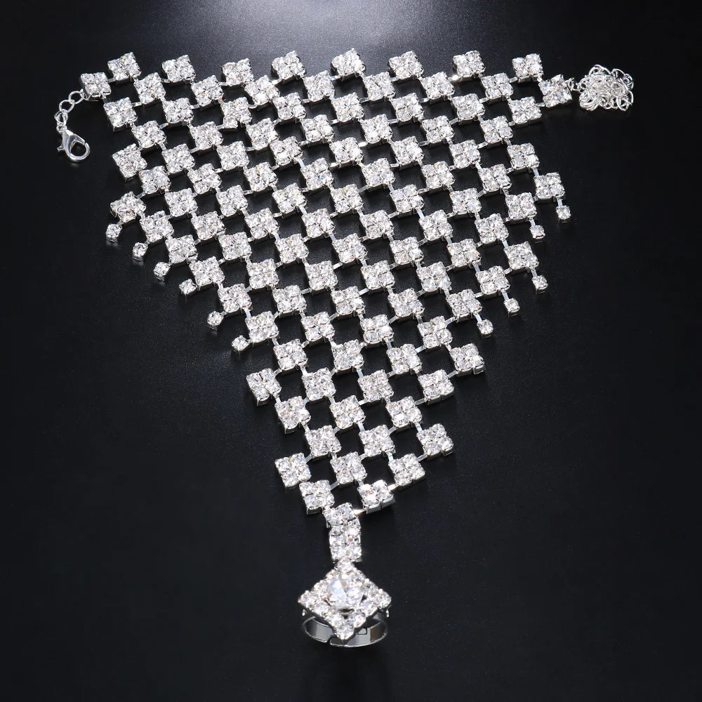 Luxury Rhinestone Mesh Hand Chain Finger Bracelet