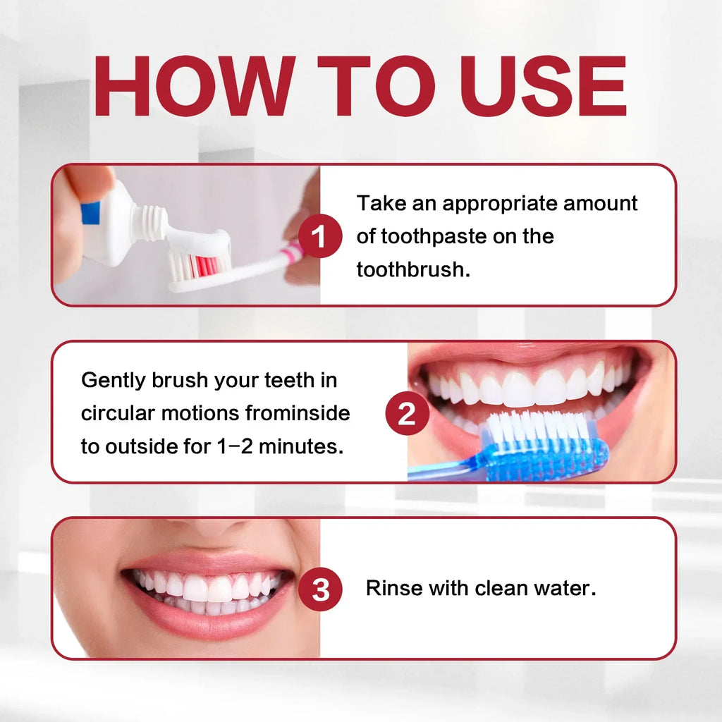 Probiotic toothpaste with ingredients and tooth brushing illustrations