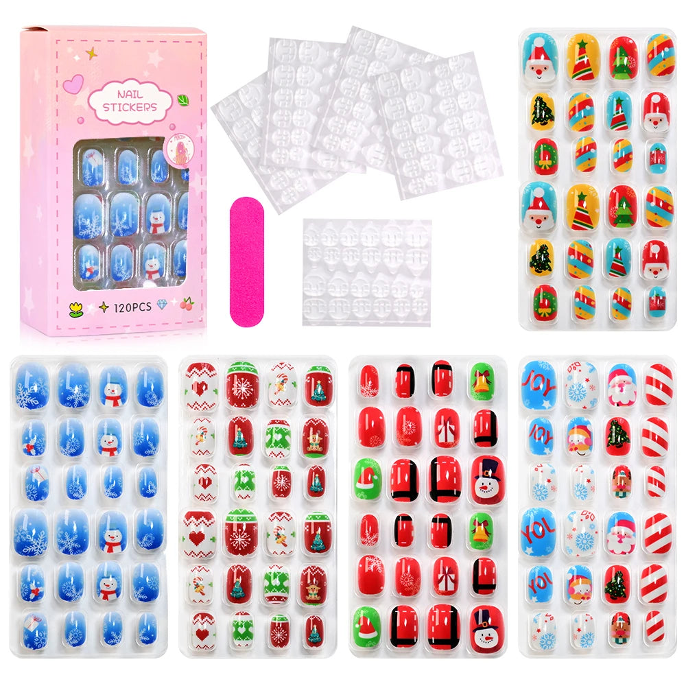 Assorted colorful press-on nails with packaging and manicure accessories