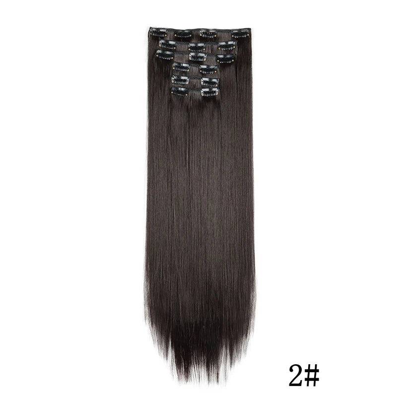 Straight clip-in hair extension with visible attachment clips
