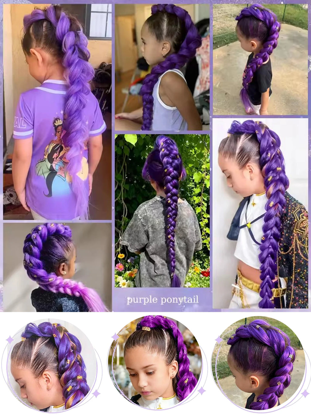 32-Inch Purple Braided Ponytail with Tinsel