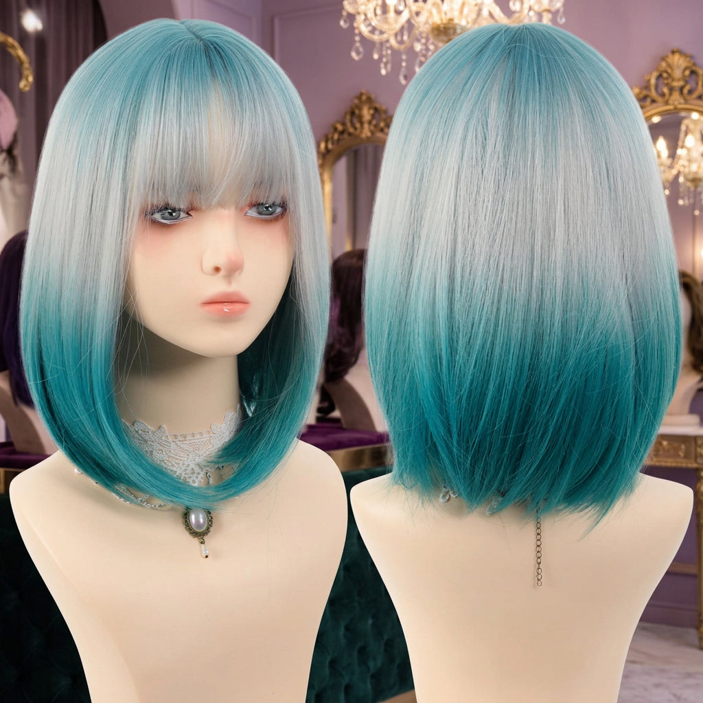 Cosplay wig shown with front, back or styling views