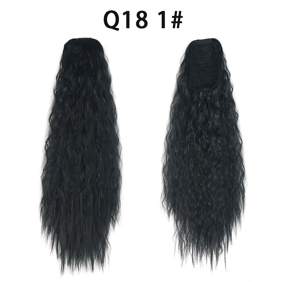 22 Inch Drawstring Ponytail Extension Soft Curly Wave 32 Colors
